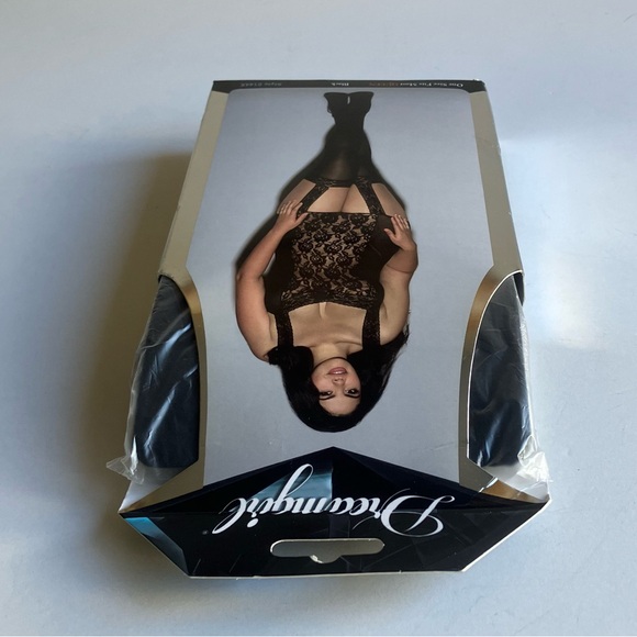 Dreamgirl Rose Lace Gartered Bodystocking One Size Queen Sheer Lace Up Lingerie - Picture 9 of 11